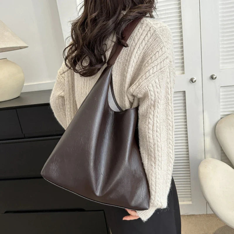Vintage Soft PU Leather Ladies Shoulder Bag | Commuter Large Handbag & Women's Versatile Tote Underarm Bag (Quality Design)