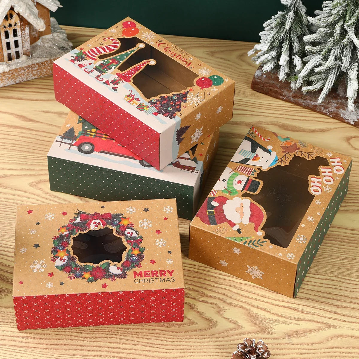 Christmas Candy Box Dessert box Cake Box Window Cookie Box Gingerbread Box Merry Christmas decoration for home 2024 Navidad