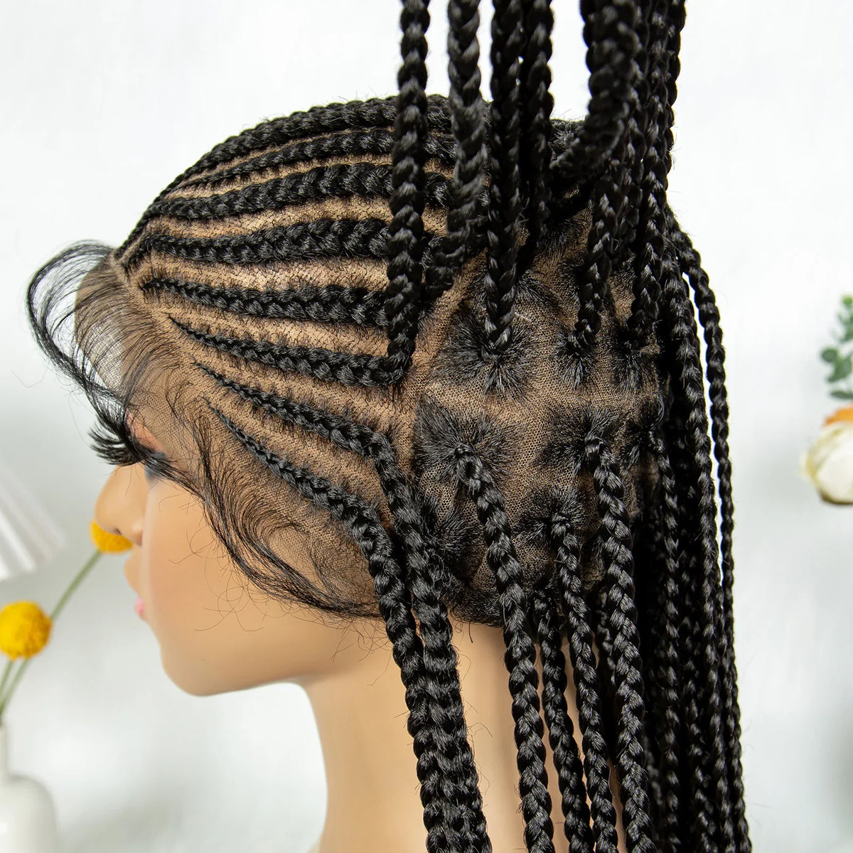 HD Transparent Full Lace Knotless Box & Cornrow Braids Wig