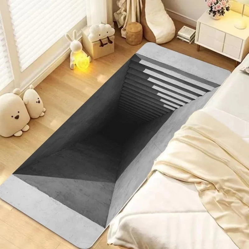 3D Optical Illusions Stone Staircase Pond Runner Rug Funny Hole Home Decor Floormat Non-Slip Soft Carpet for Hallway Living Room