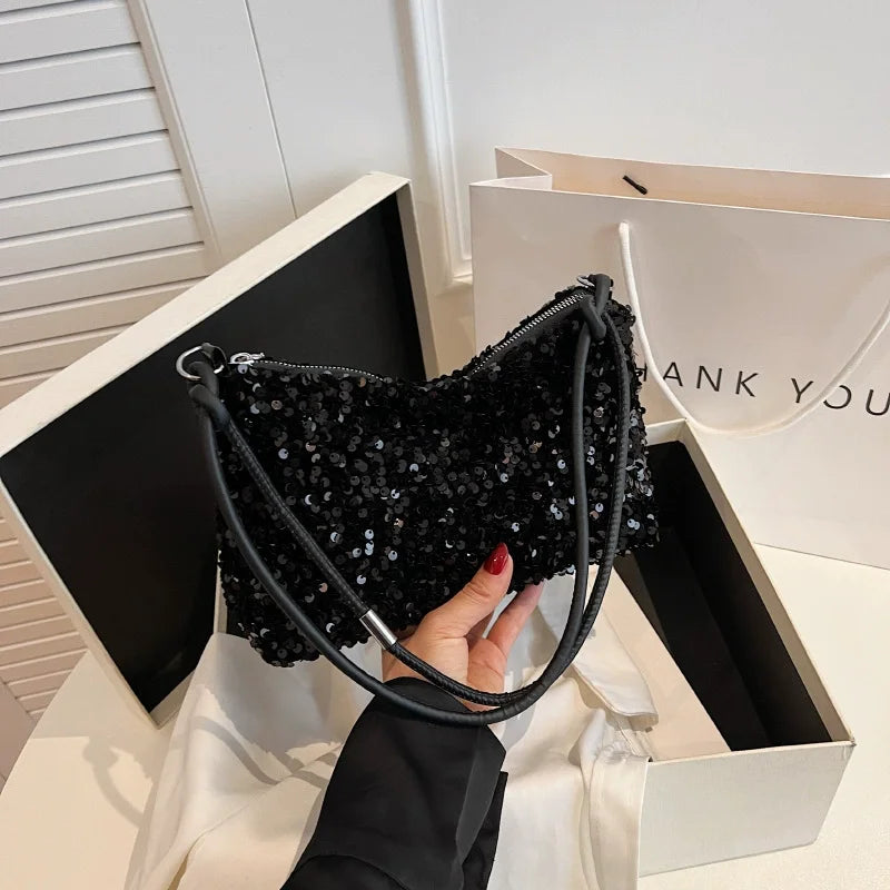 Women's New Korean Style Sequin Handbag | Popular Bling Shoulder & Underarm Bag (Wedding Banquet Wallet & Glitter Crossbody)