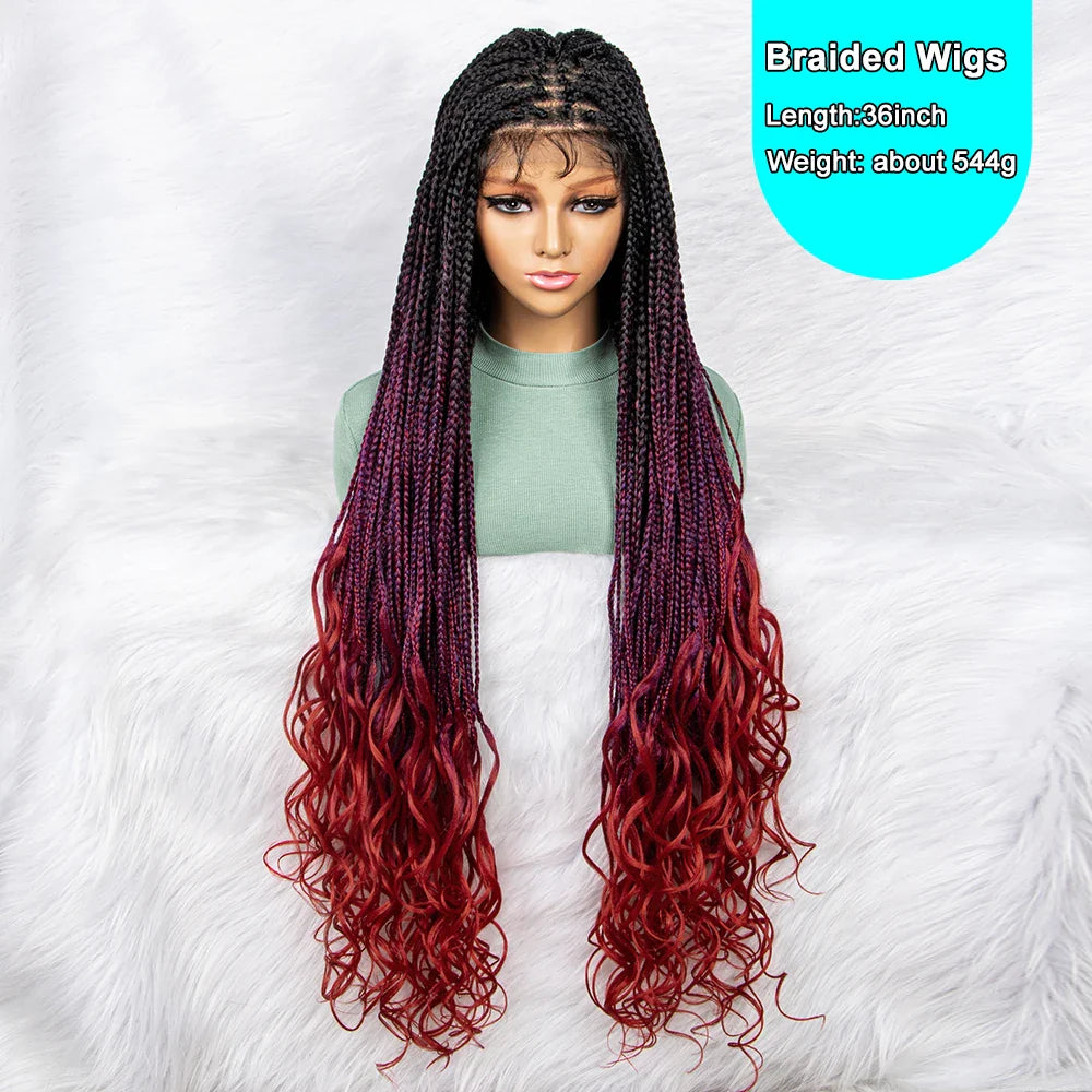 Gradient Water Wave Knotless Box Braids Wig | 9x6 Lace Front | Baby Hair