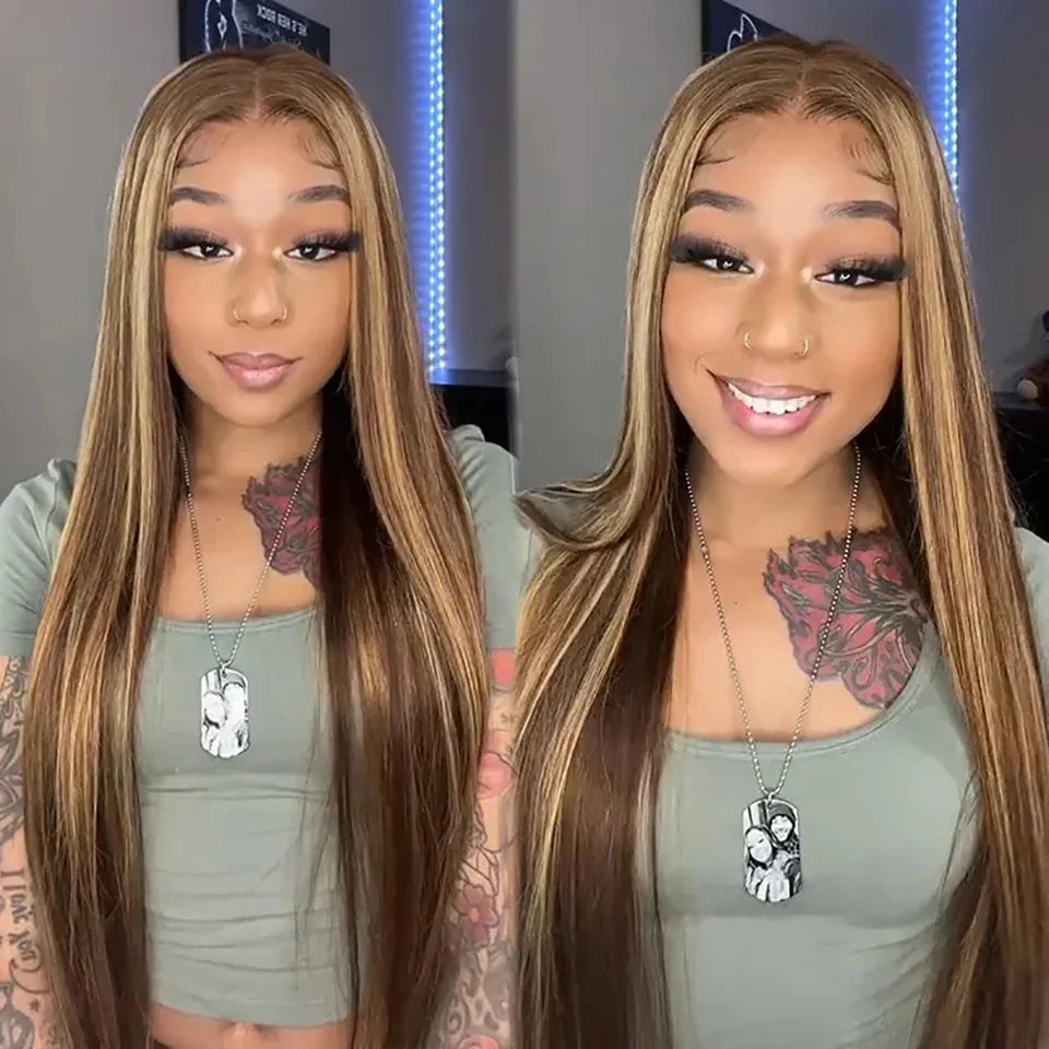 Highlight Glueless Human Hair Wig | Ready-to-Wear 200% Density Ombre Straight 13x6 HD Lace Frontal Wig (Pre-Plucked, Pre-Cut)