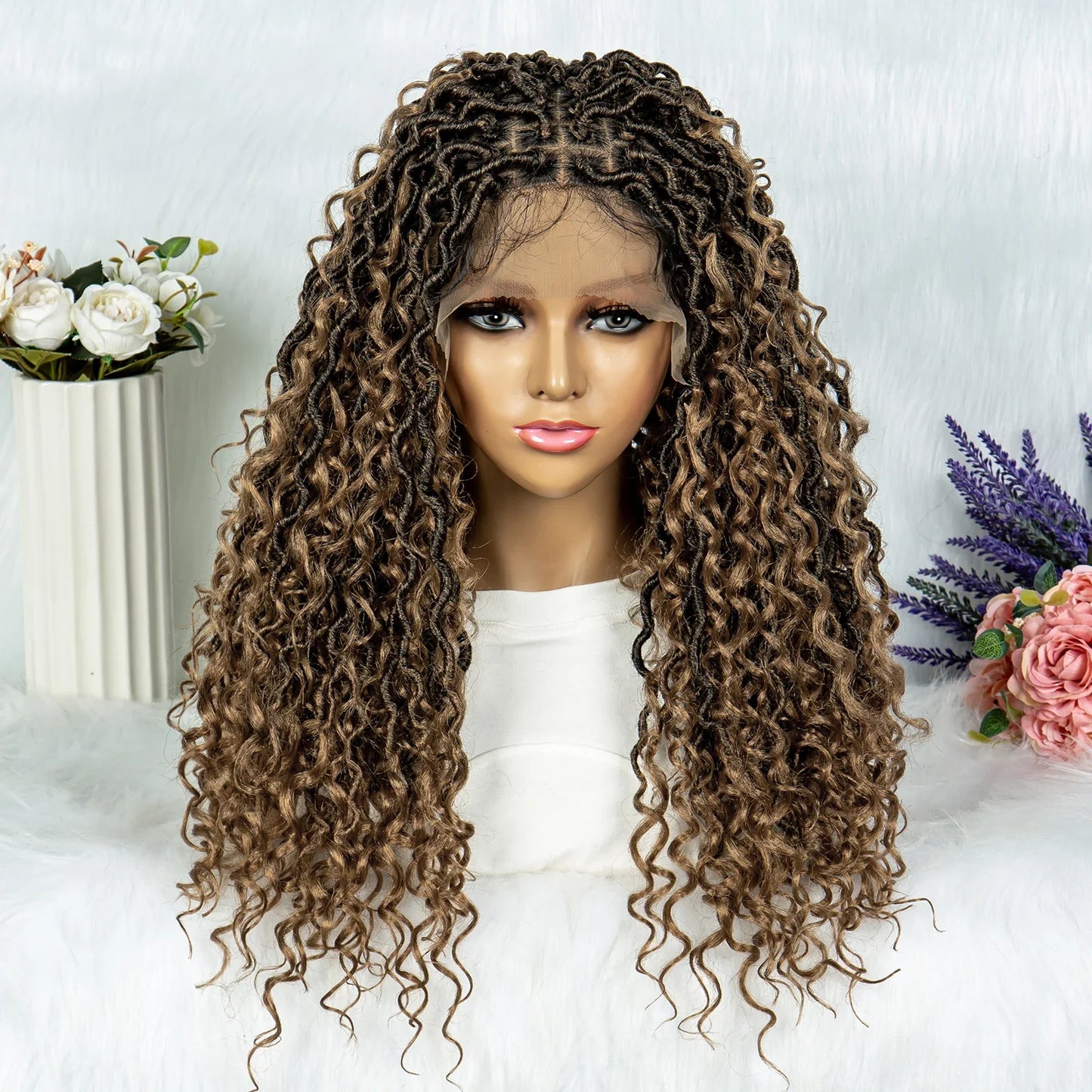 Lightweight Curly End Box Braids Wig | Lace Front Cornrows & Baby Hair