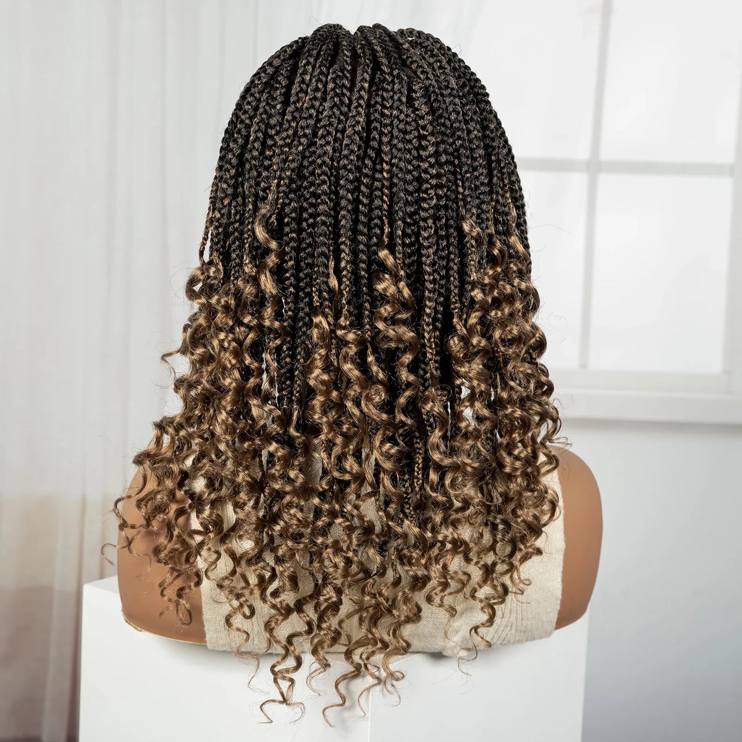 Knotless Box Boho Braided Wig with Curly Ends | Short Bob Style | Full Lace Synthetic Wig for Black Women