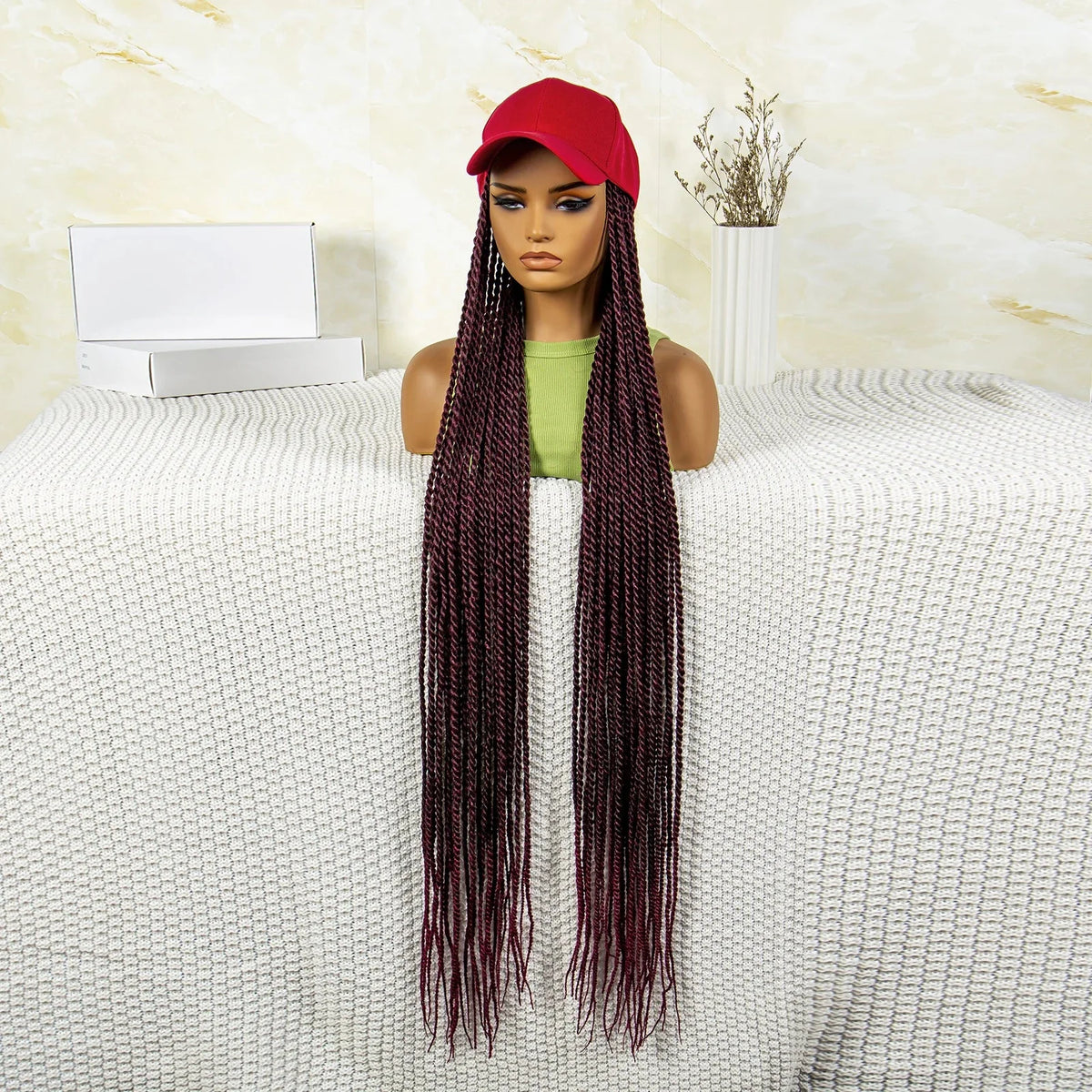 Synthetic Long Twists Braids Extension With Adjustable Cap Fashionable Machine Made Crochet Braided Extension Cap Wig For Women