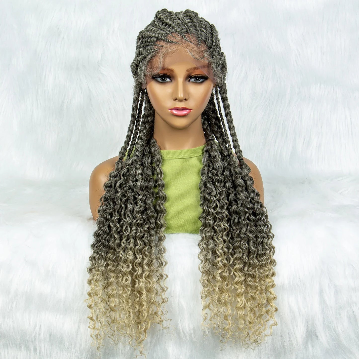 Water Wave Braided Lace Front Wig with Baby Hair | Soft Synthetic African Braids