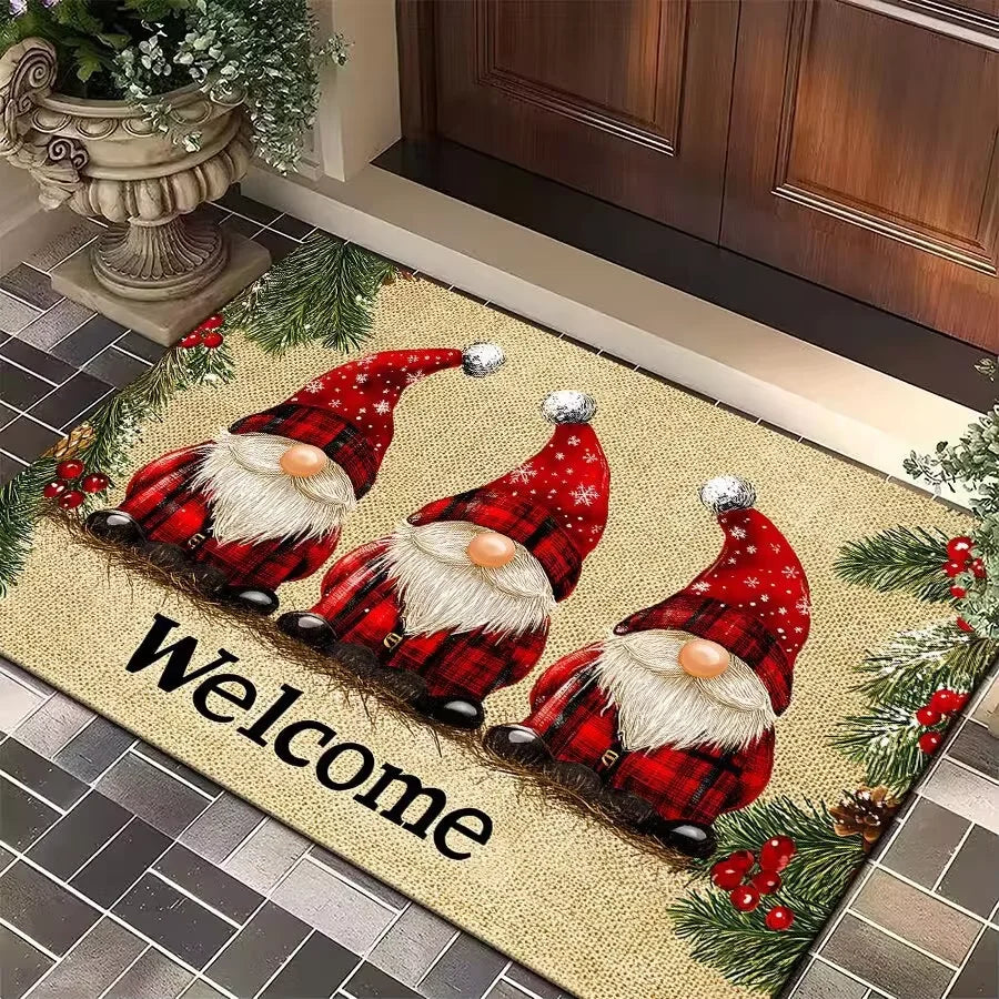 VIKAMA 1pc Three Santa Claus Doormats Festive Floor Mat Living Room Rug For Bedroom Welcome Mat Outdoor Rug Christmas Rug