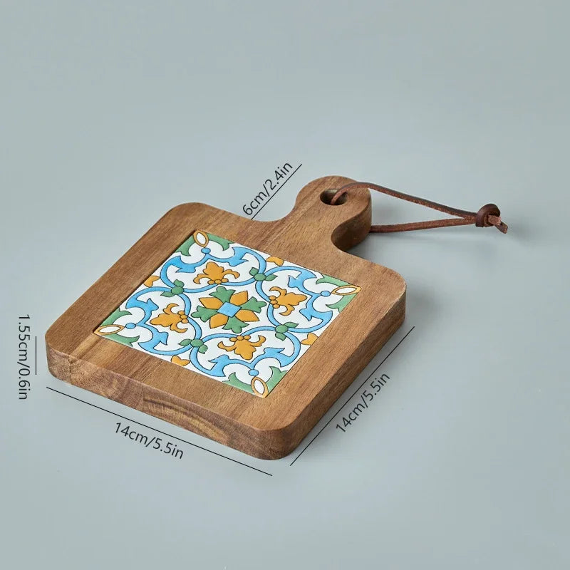 Home Creative Wood Tiles Pot Mat Anti-Scalding Plate Mat Drink Coasters Wooden Trivet Frame for Hot Tea Pots Non-slip Cup Mat