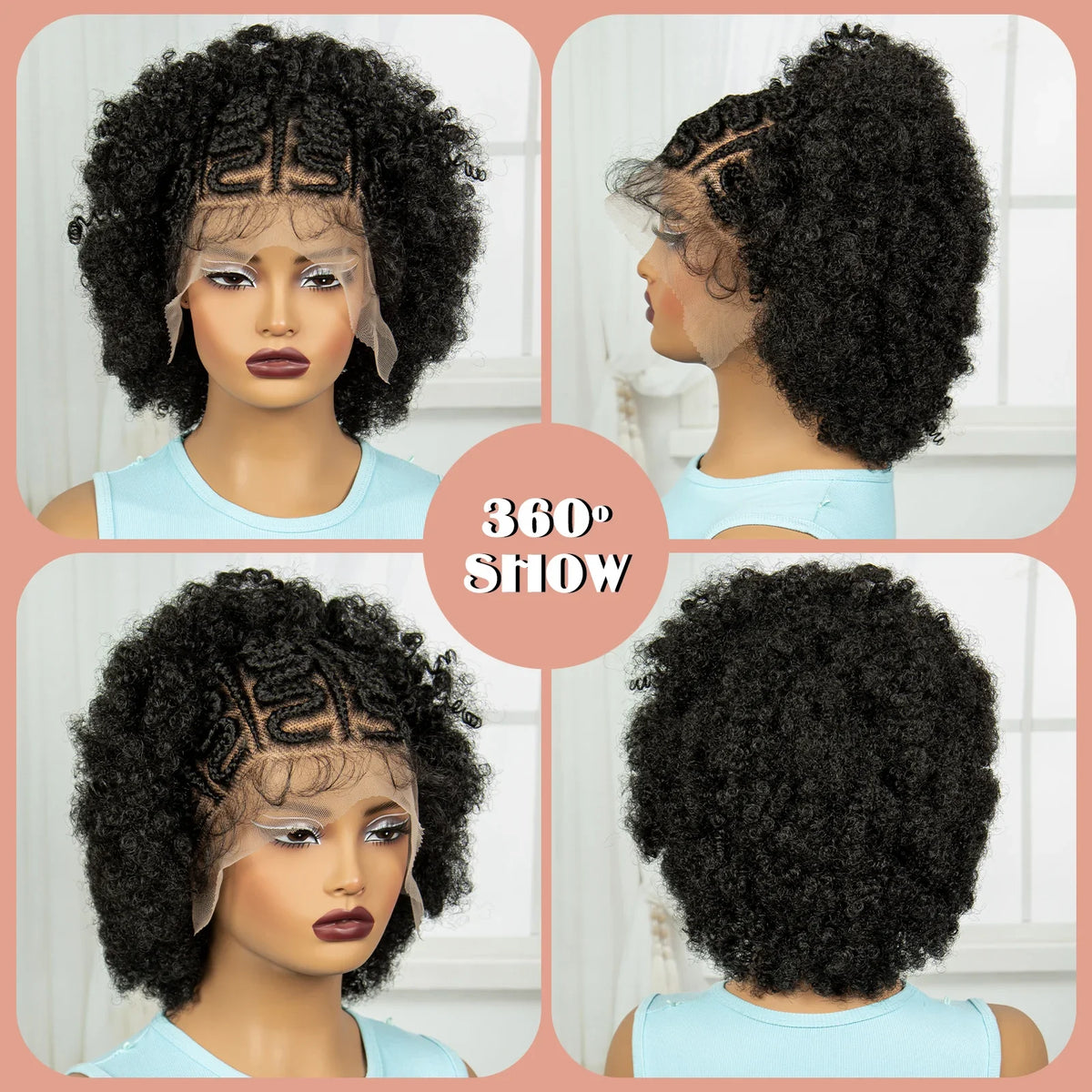 Afro Kinky Curly Braids Wig | Full Lace | Cornrow Accents | Baby Hair