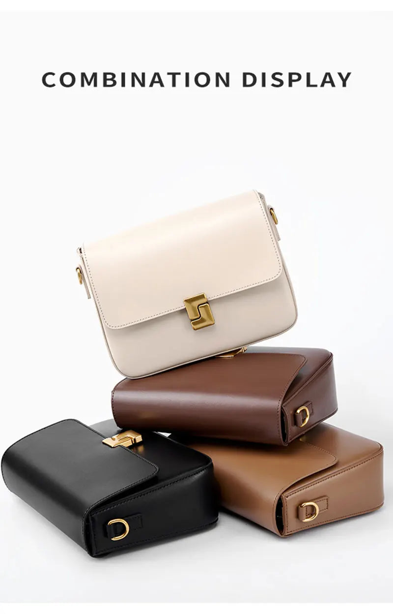 New Fashion Women's Genuine Leather Small Square Bag | Versatile Commuting Crossbody Shoulder Handbag