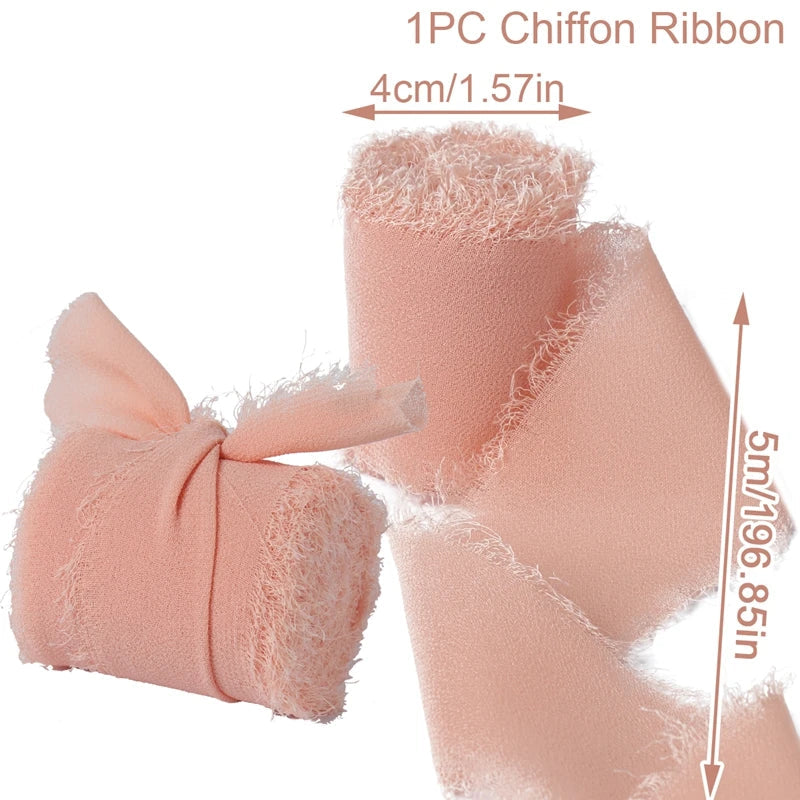 5M Handmade Frayed Edged Satin Chiffon Silk Ribbon For Wedding Invitation Wrapping Bouquets Birthday Party Decorations Gifts