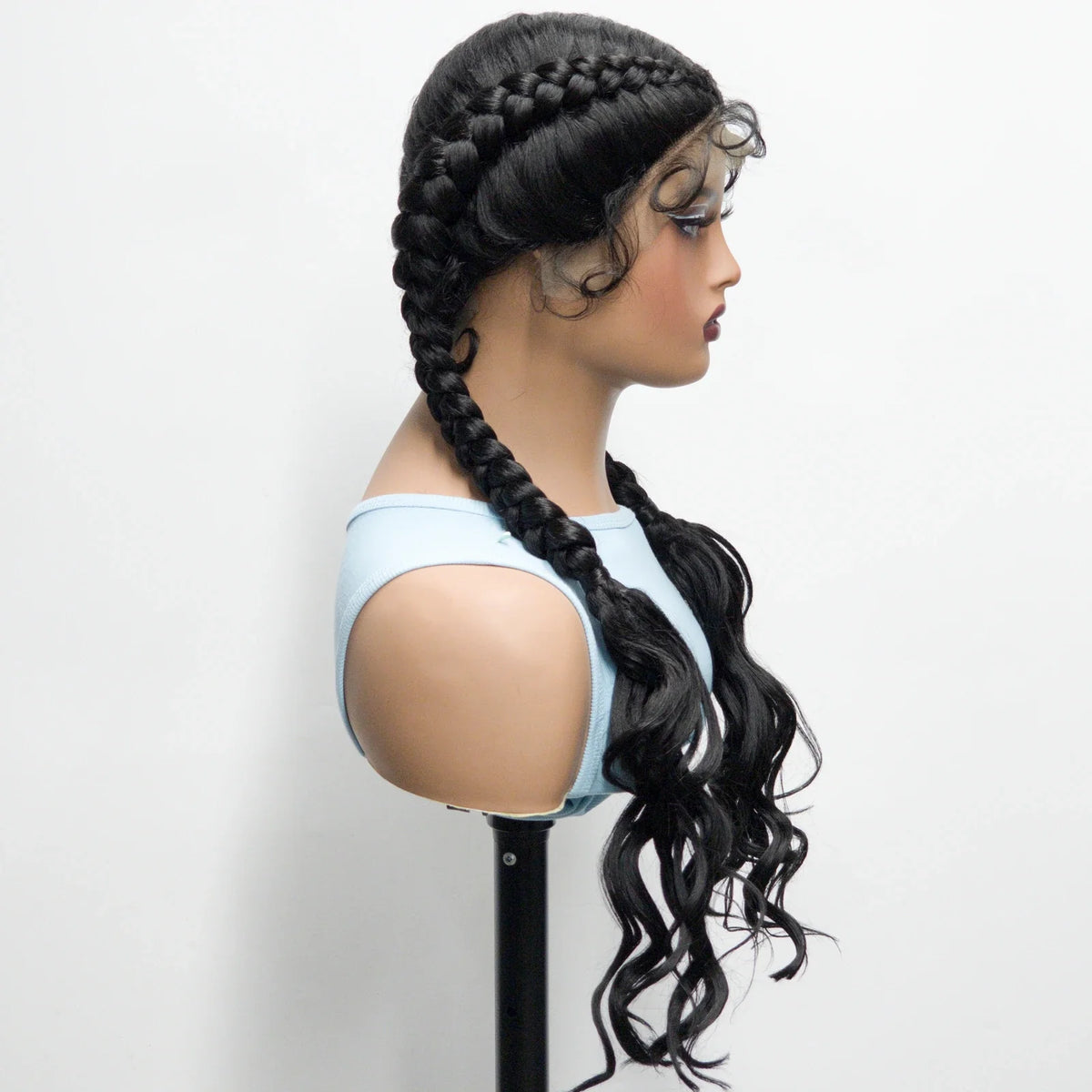 34" Twist Braids Wig | Curly Ends | Lace Front | Baby Hair | Natural Color