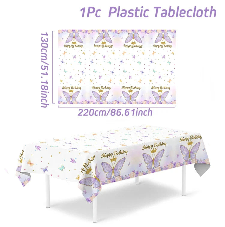 Purple Butterfly Disposable Tableware Napkin Butterfly Birthday Party Decor Girl Baby Shower Baptism Gender Reveal Supplies