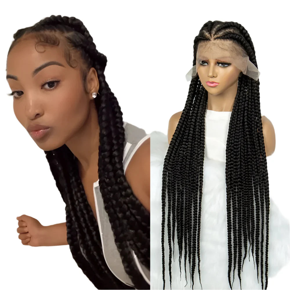 KIMA Knotless Box Braids & Faux Locs Wig | Full Lace Cornrows with Baby Hair
