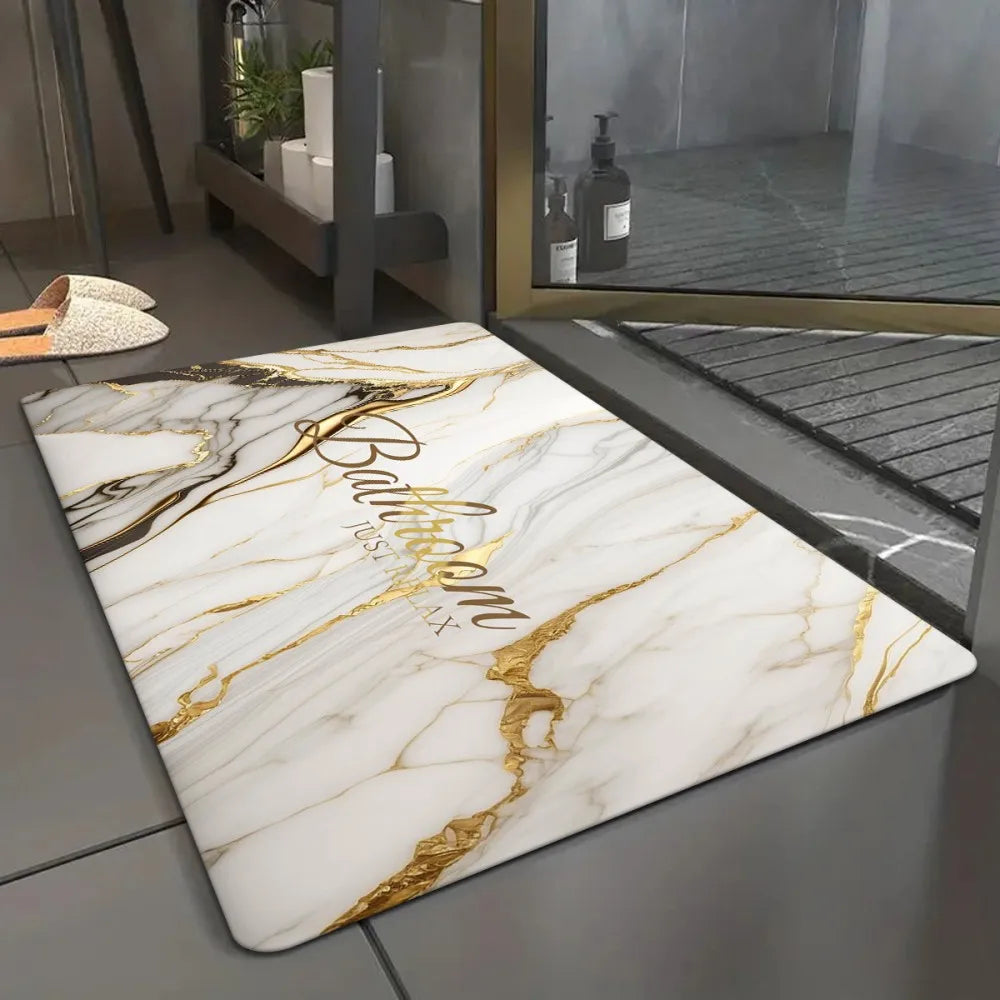 VIKAMA White Sand Gold Marble Pattern Bathroom Mat, Non-Slip Bath Mat for Bathrooms, Showers, and Kitchen Door Mats