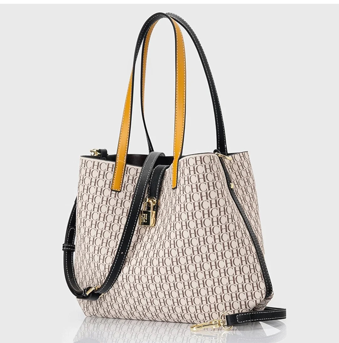 Premium Versatile Leather Crossbody Bag | Ladies Large Capacity Daily Commuter Tote Bag (Letter Print Design, Fashion Casual)