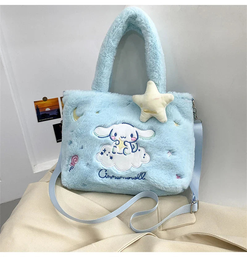 Kawaii Hello Kitty Plush Shoulder Bag | My Melody Cinnamoroll Kuromi Cute Cartoon Anime Handbag (Soft Storage Bag for Women & Girls)