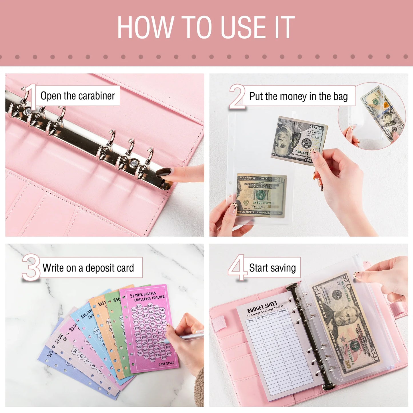 A6 100 Envelopes Eave Money, 52 Weeks Save Challenge, 30 Days Save, Euros USD Cash Envelopes Budget Planner Easy To Save