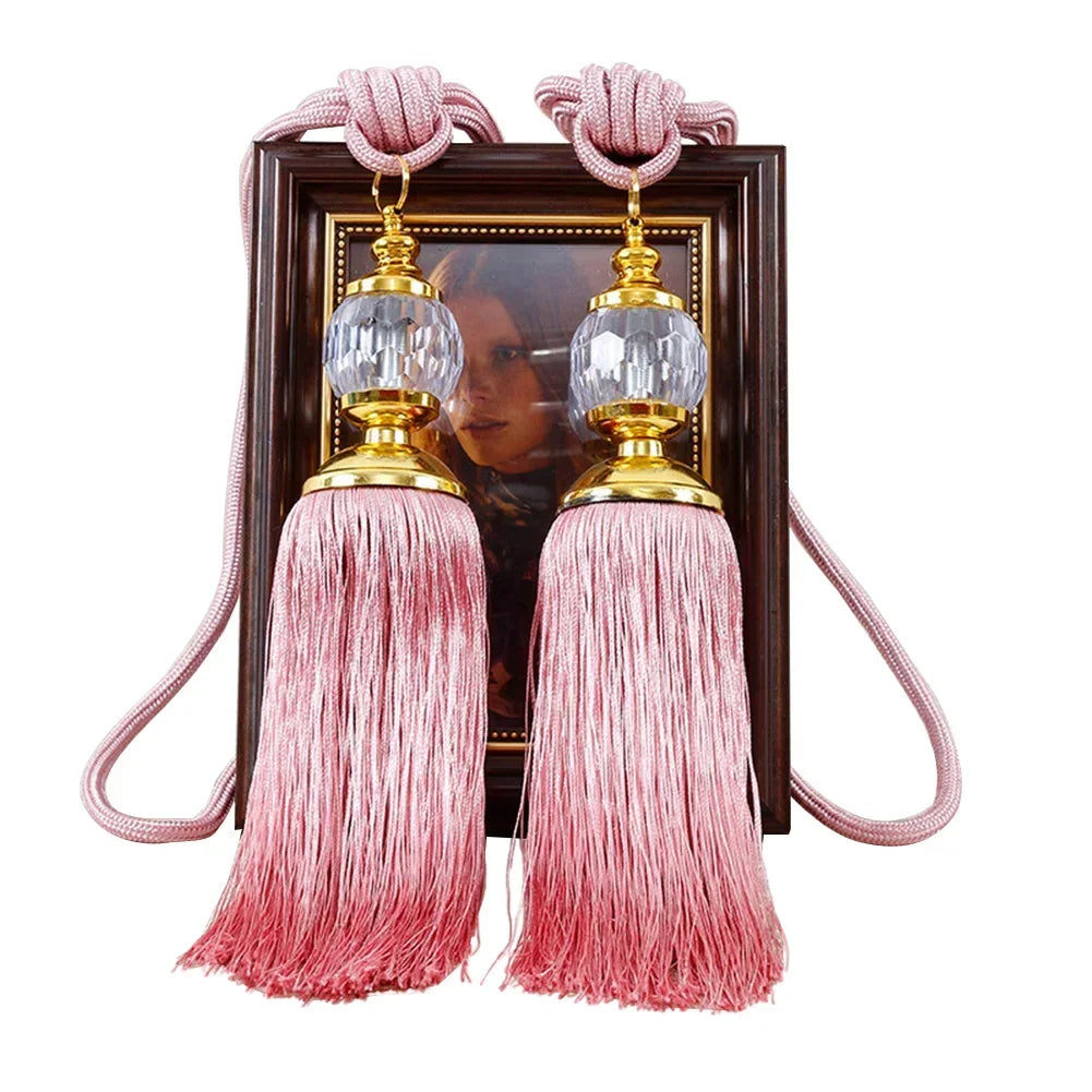 1Pair Tassel Curtain Tieback Crystal Bead Hanging Ball Tie Room Accessories Holder Buckle Rope Bandage Holdback Window Shade