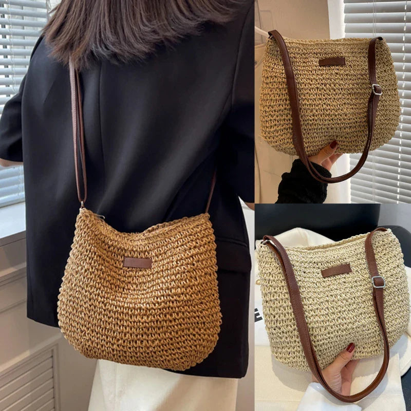 Woven Summer Fashion Straw Bag | High Quality Beach Holiday Crossbody Bag (Large Capacity Shopping Shoulder Handbag for Women)