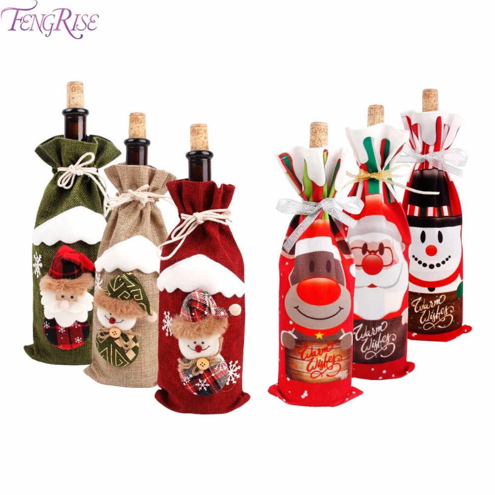 Merry Christmas Decoration for Home 2024 Santa Claus Wine Bottle Cover Snowman Stocking Gift Holders Xmas Navidad Decor New Year