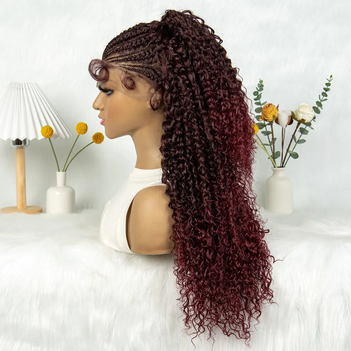 Kima Synthetic Cornrow Braided Wig | 13x4 Lace Front | Ombre Ponytail | Curly Braids | Black Women