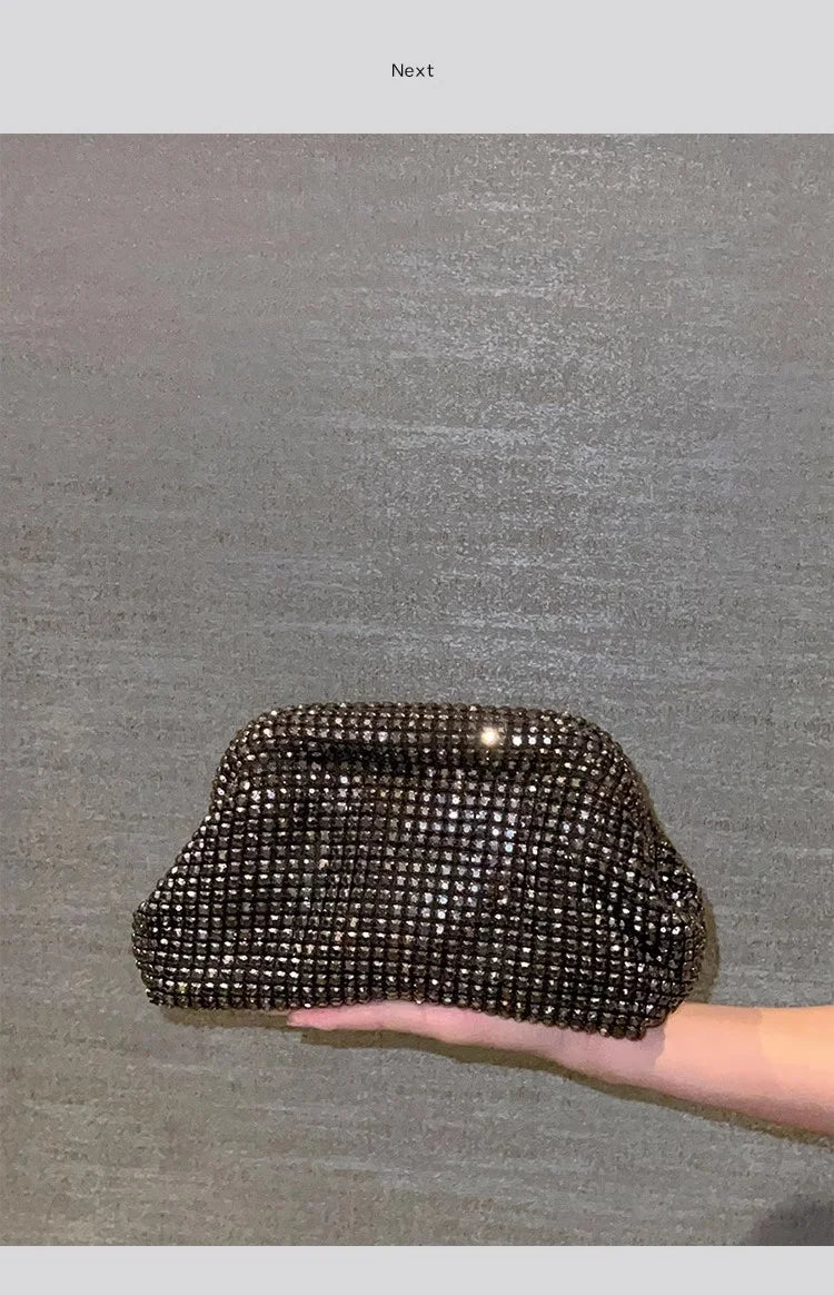 Luxury Glitter Cloud Bag Women's Handbag | Crystal Shiny Rhinestones Diamond Evening Bag (Wedding Party Clutch Purse Shoulder Bag)