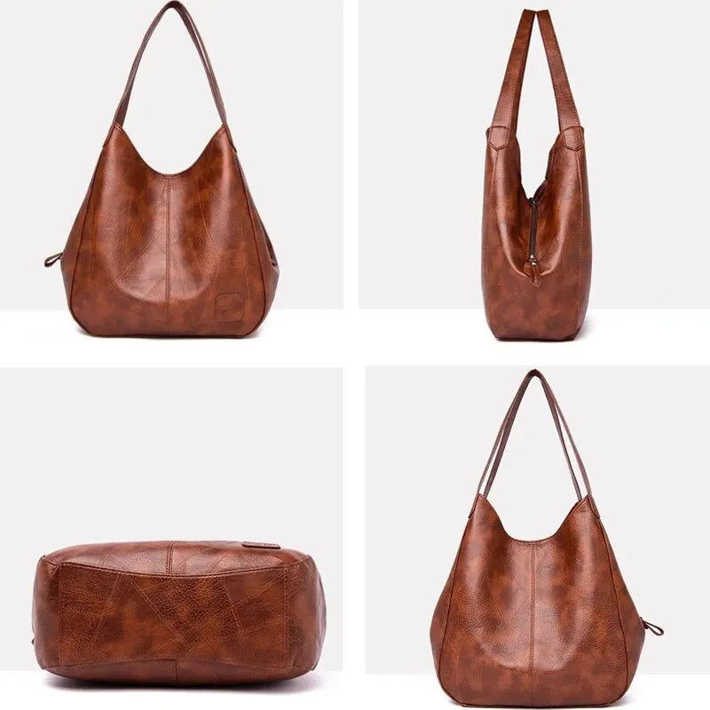 Vintage Women's Leather Shoulder Bag | Large Capacity Marble Grain Daily Commuter Handbag (Shopping Tote, Zipper & Hasp Closure)