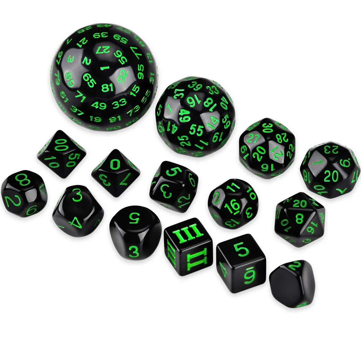 15Pcs Polyhedral Dice Table Game Dice for DND RPG Dungeons and Dragons D3 D4 D5 D6 D7 D8 D10 D% D12 D16 D20 D24 D30 D60 D100
