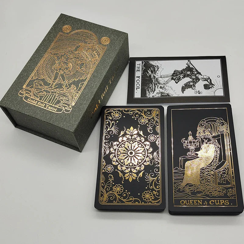 New Version Black Hot Stamping Gold foil Tarot Cards Plastic Rider Oracle Deck For Beginners And Collectors