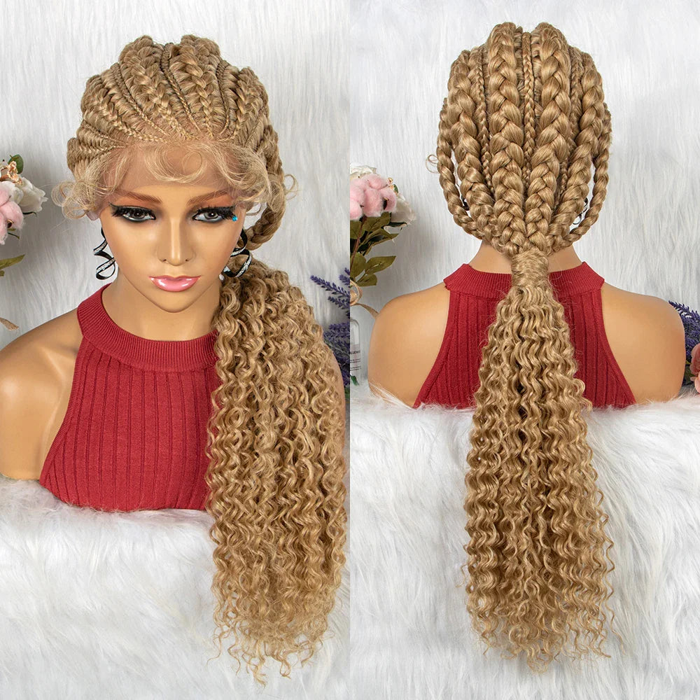 Curly Ends Cornrow Box Braids Wig | Handmade Lace Front | Baby Hair