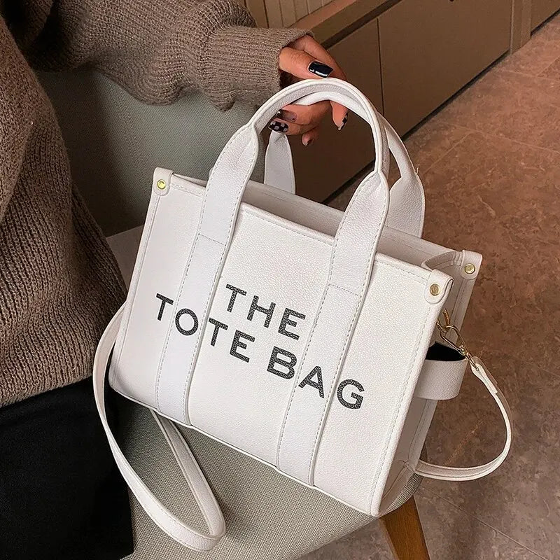 The Tote Bag for Women | Crossbody Female Handbag & New Solid Words Letter Leisure Large Bag (Luxury Fashion Designer PU Bag)