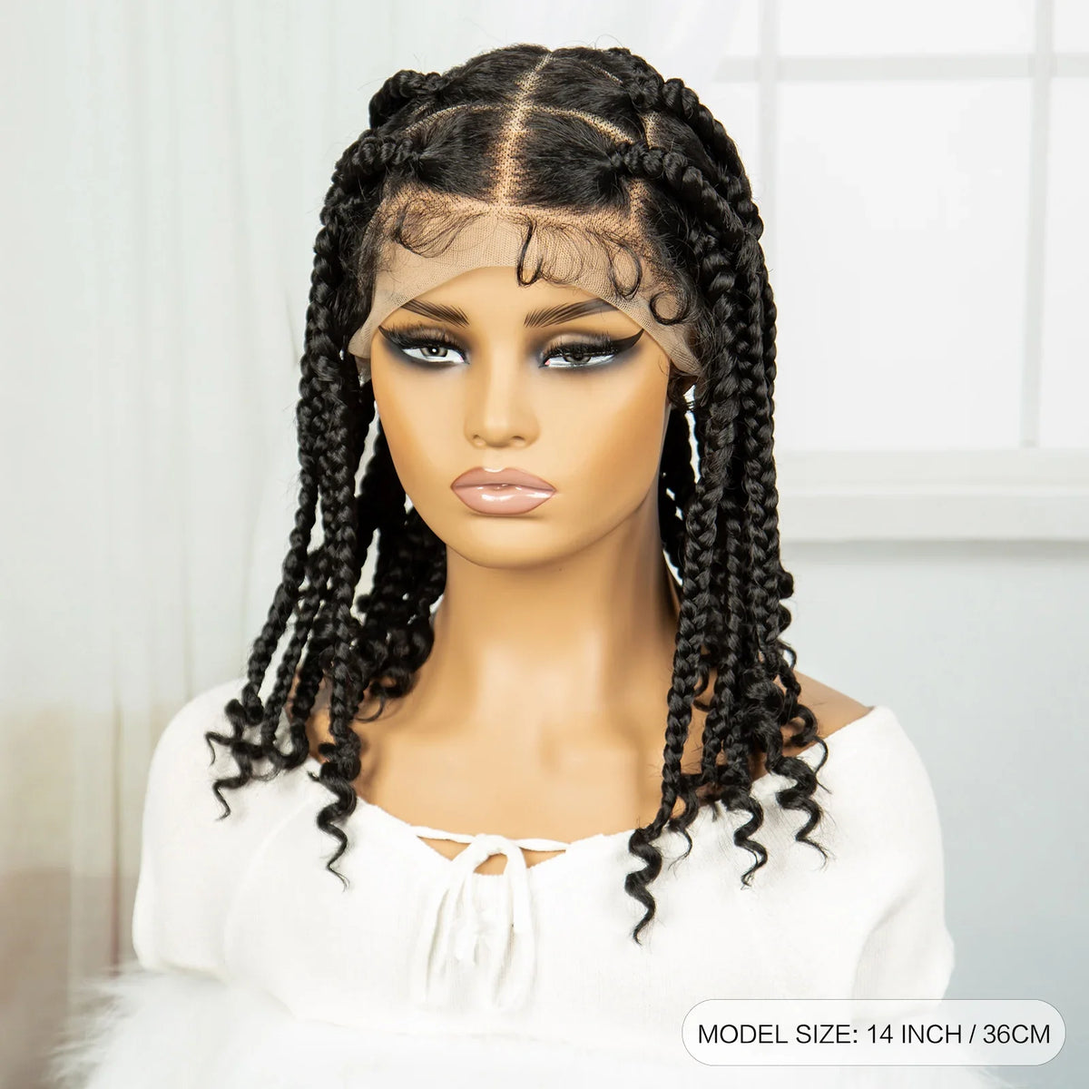 HD Full Lace Knotless Box Braids Wig with Curly Ends | Baby Hair