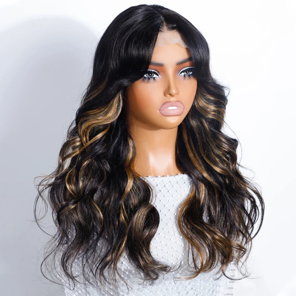 1B/27 Highlight Ombre Body Wave Lace Front Wig | 180% Density Honey Blonde Human Hair with Transparent Lace for Black Women