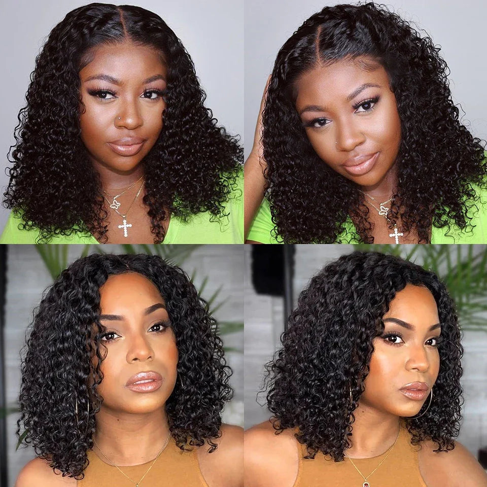 Glueless Kinky Curly Bob Wig | 13x4 Transparent Lace Front Brazilian Human Hair (Ready To Go)