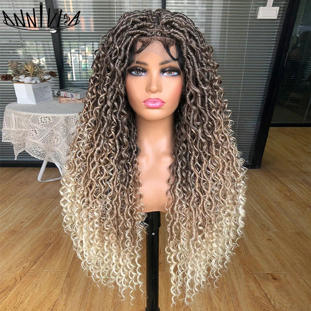 Luxurious Goddess Faux Locs Wig | Full Lace Braid with Baby Hair | Bohemian Twist Crochet Curls | Kanekalon Synthetic Wig for Black Women