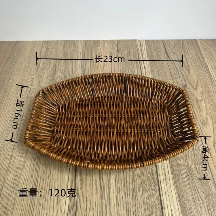 Imitation Rattan Fruit Basket Sundry Storage Basket Hand-Woven Storage Box Home Storage Supplies Tabletop Display Rattan Basket