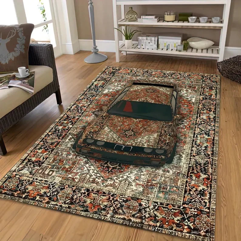 3D Optical Illusion Persian Style Carpet Mat Rug Car Embedded Pattern Home Decoration Floor Rugs for Living Room Bedroom Hallway