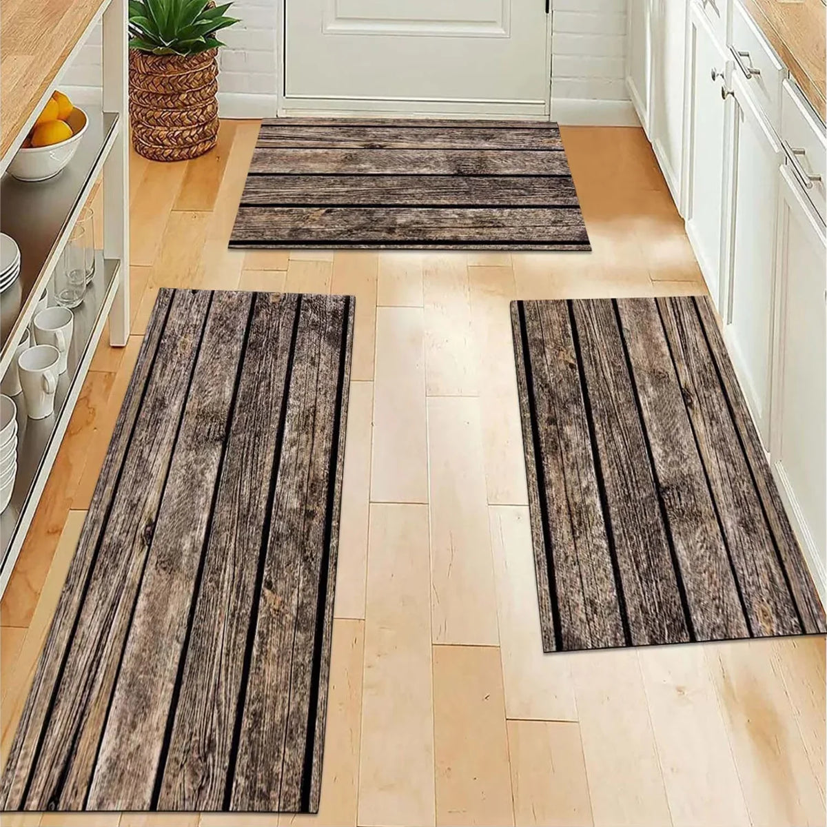 VIKAMA Wood Striped Carpet Kitchen Rug Thin Door Mat Long Floor Mat Laundry Room Carpet Living Room Carpet Rug For Bedroom Home