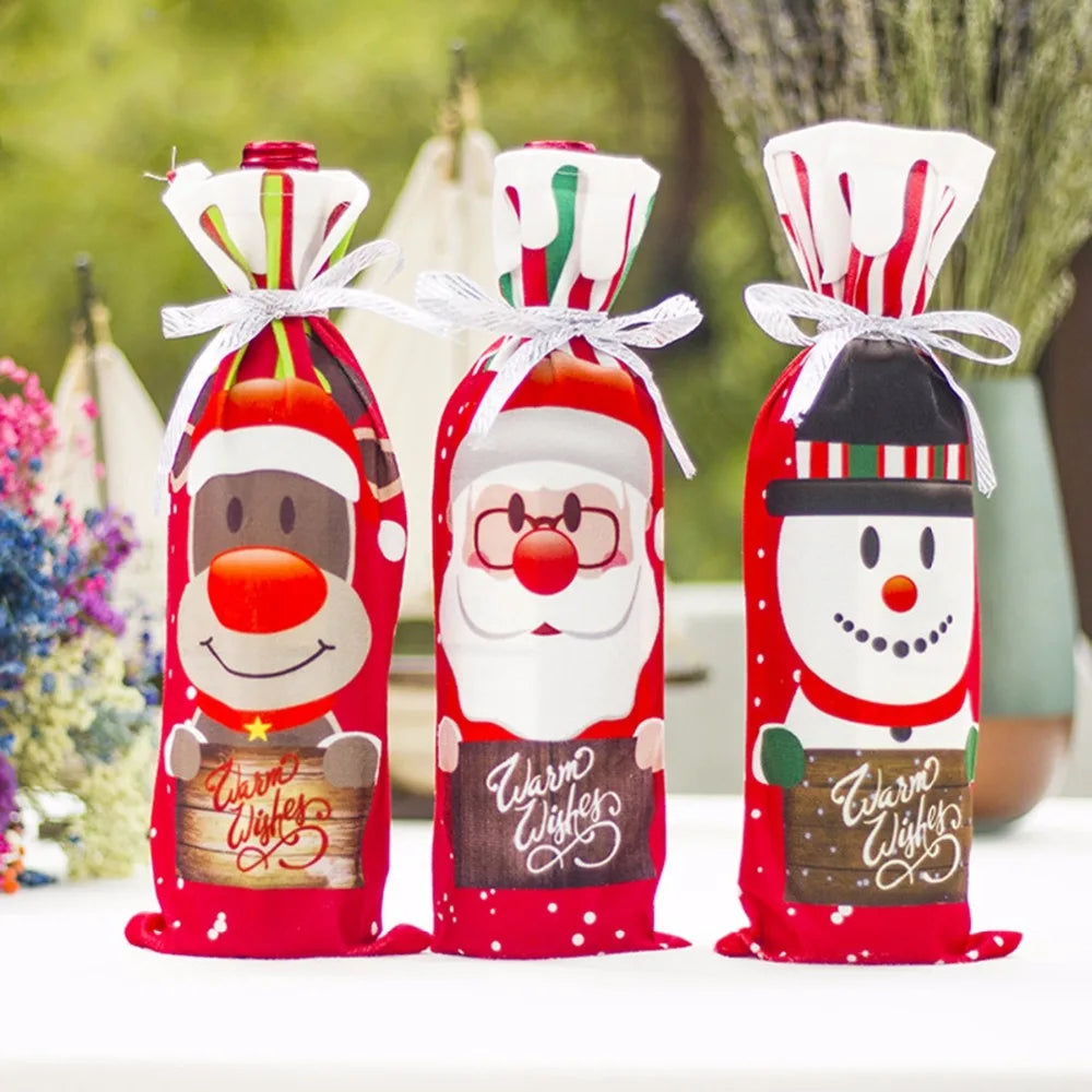Merry Christmas Decoration for Home 2024 Santa Claus Wine Bottle Cover Snowman Stocking Gift Holders Xmas Navidad Decor New Year