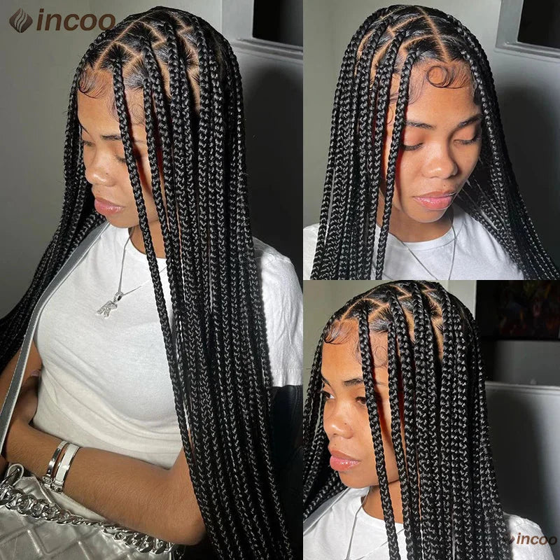 Jumbo Knotless Box Braids Wig | Tribal Cornrows & Faux Locs | Full Lace Front | 36" Look