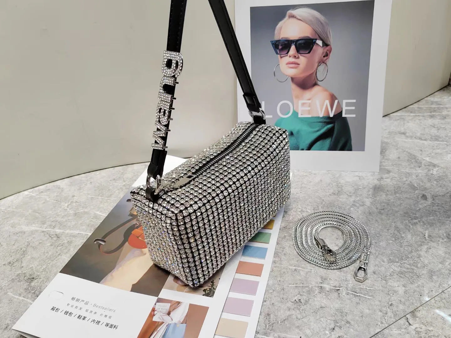 Super A Rhinestone Light Luxury Bag | Women's Summer High-End Texture Messenger & Portable Dinner Bag (Shiny Full Diamond Crossbody)