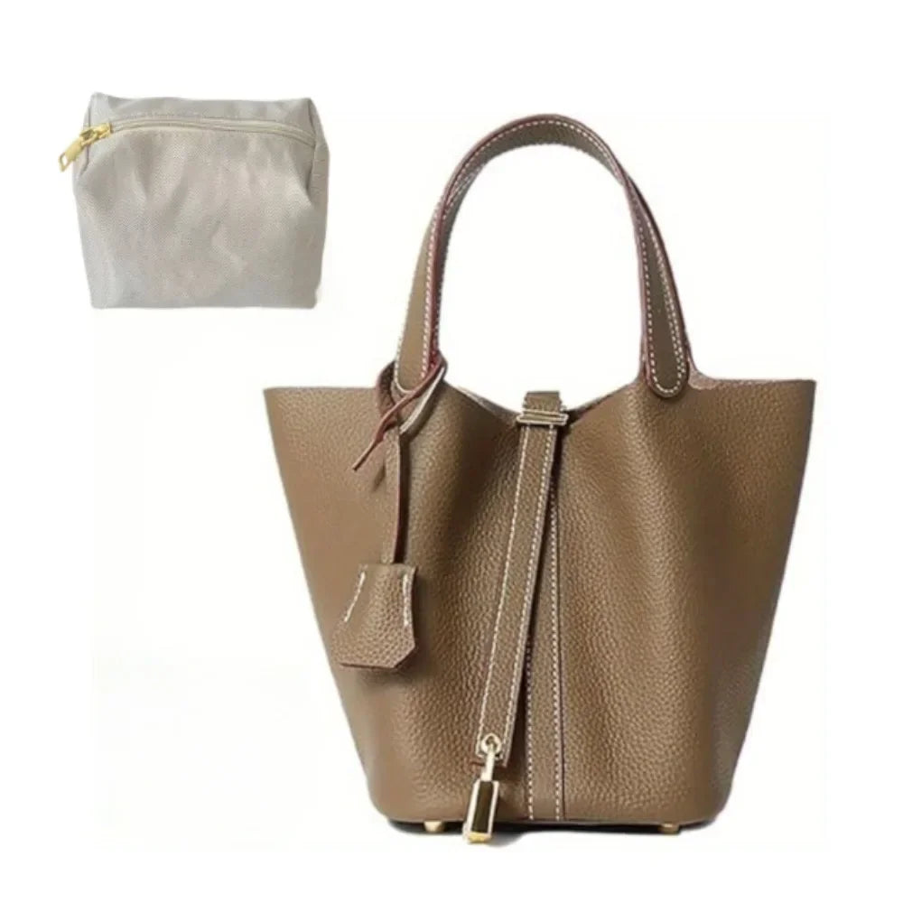 Leather Bucket Bag | Large Soft Shoulder Tote with Lock (Everyday Travel Handbag for Women & Girls)