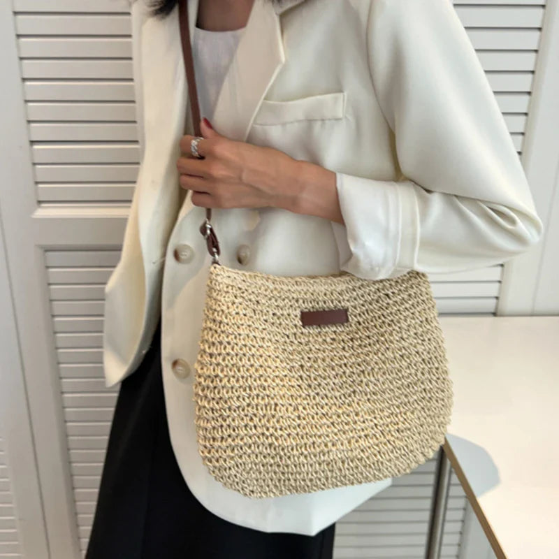 Woven Summer Fashion Straw Bag | High Quality Beach Holiday Crossbody Bag (Large Capacity Shopping Shoulder Handbag for Women)