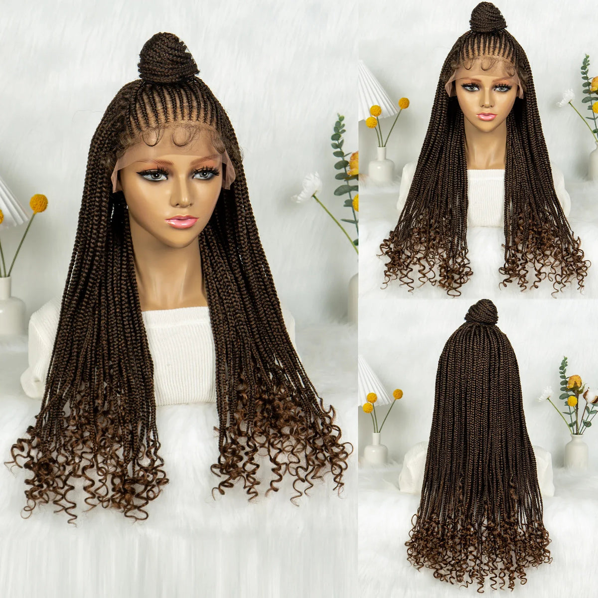Updo Braided Wig with Curly Ends & Baby Hair | Lace Front