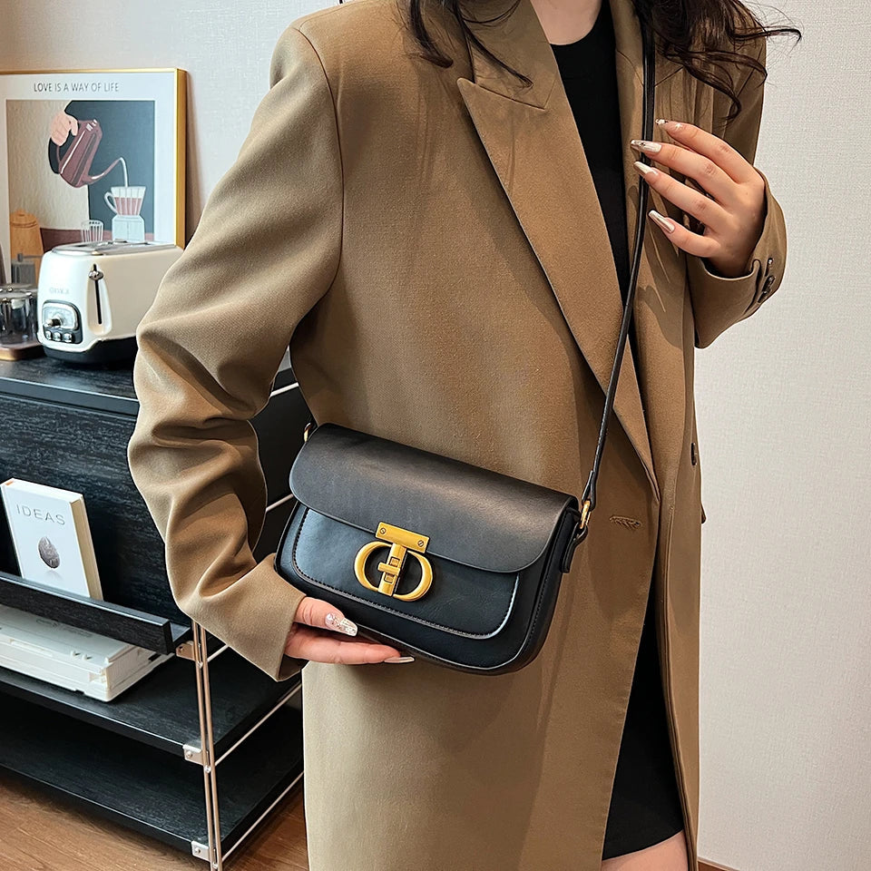 Retro Small PU Leather Bag Women's | Original Fashion Lock Crossbody Shoulder Sac & Senior Handbag Underarm Bag (Designer)