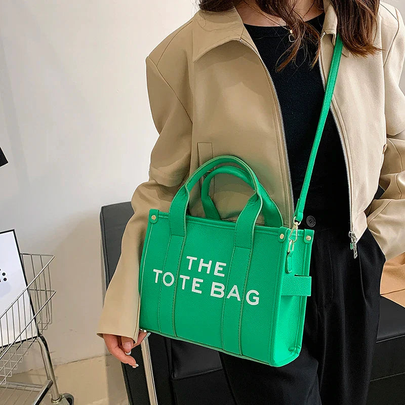 The Tote Bag for Women | Crossbody Female Handbag & New Solid Words Letter Leisure Large Bag (Luxury Fashion Designer PU Bag)