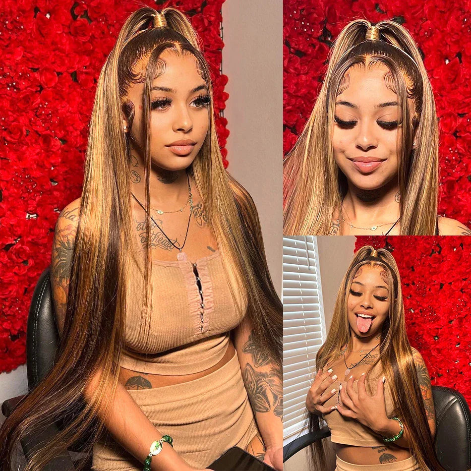 Highlight Glueless Human Hair Wig | Ready-to-Wear 200% Density Ombre Straight 13x6 HD Lace Frontal Wig (Pre-Plucked, Pre-Cut)