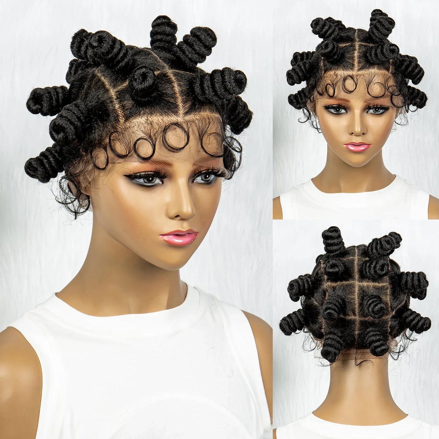 KIMA Bantu Knotless Braids Wig with Twist Buns | Full Lace Braiding Hair